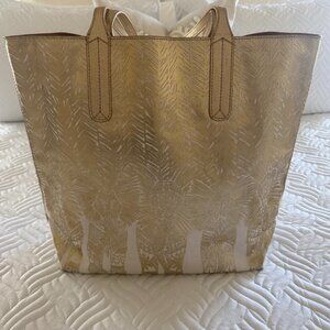 Lilly Pulitzer Reversible Tote Shopper Gold Metallic Elephants